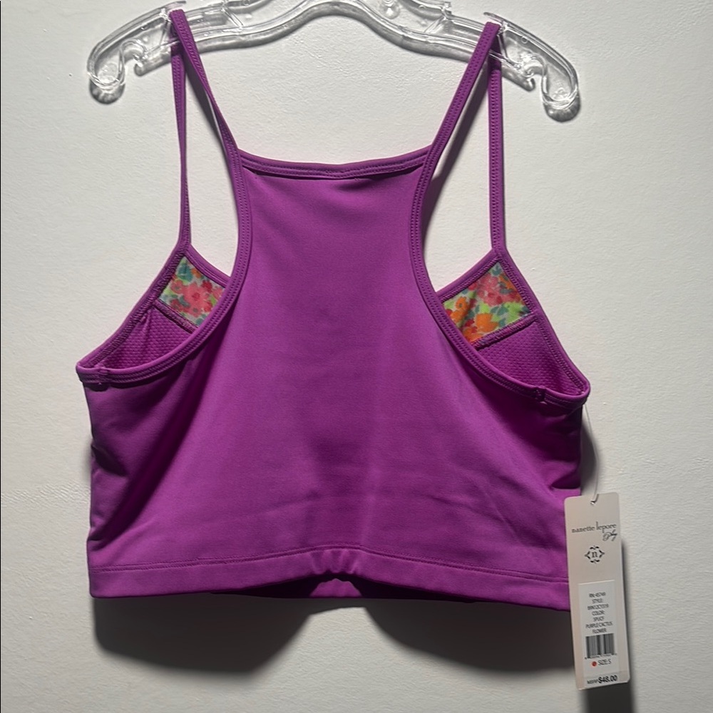Nanette Lepore Purple Sports Bra with Floral Accent - Picture 2 of 6